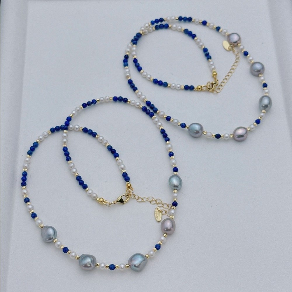 X753 Handmade Freshwater Pearl Lapis Necklace